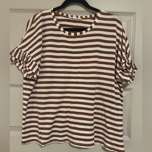 Striped Brown and White Ruffle Sleeve Top